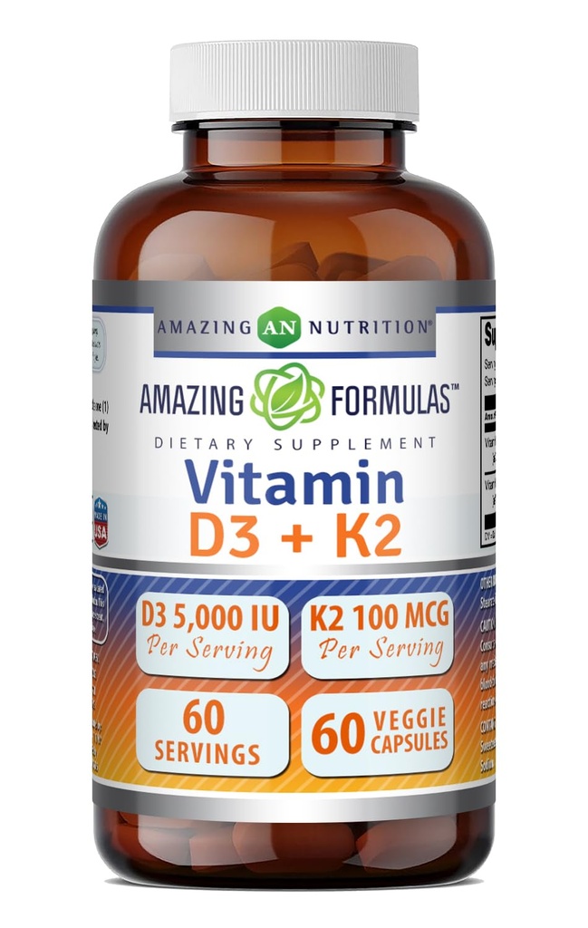 Formules étonnantes Vitamine D3 5000 UI avec Vitamine K2 100 mcg.