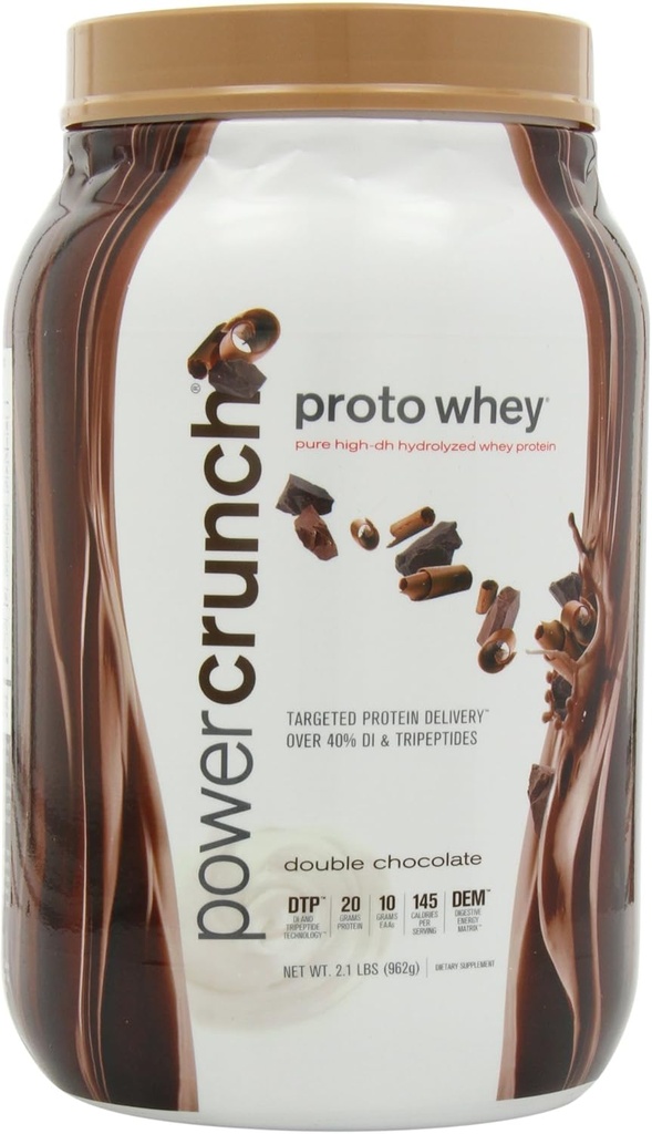 Power Crunch Whey Protein Powder, With Amino Acids, Protein Shakes with Delicious Taste, Double Chocolate, 2.1 LB
