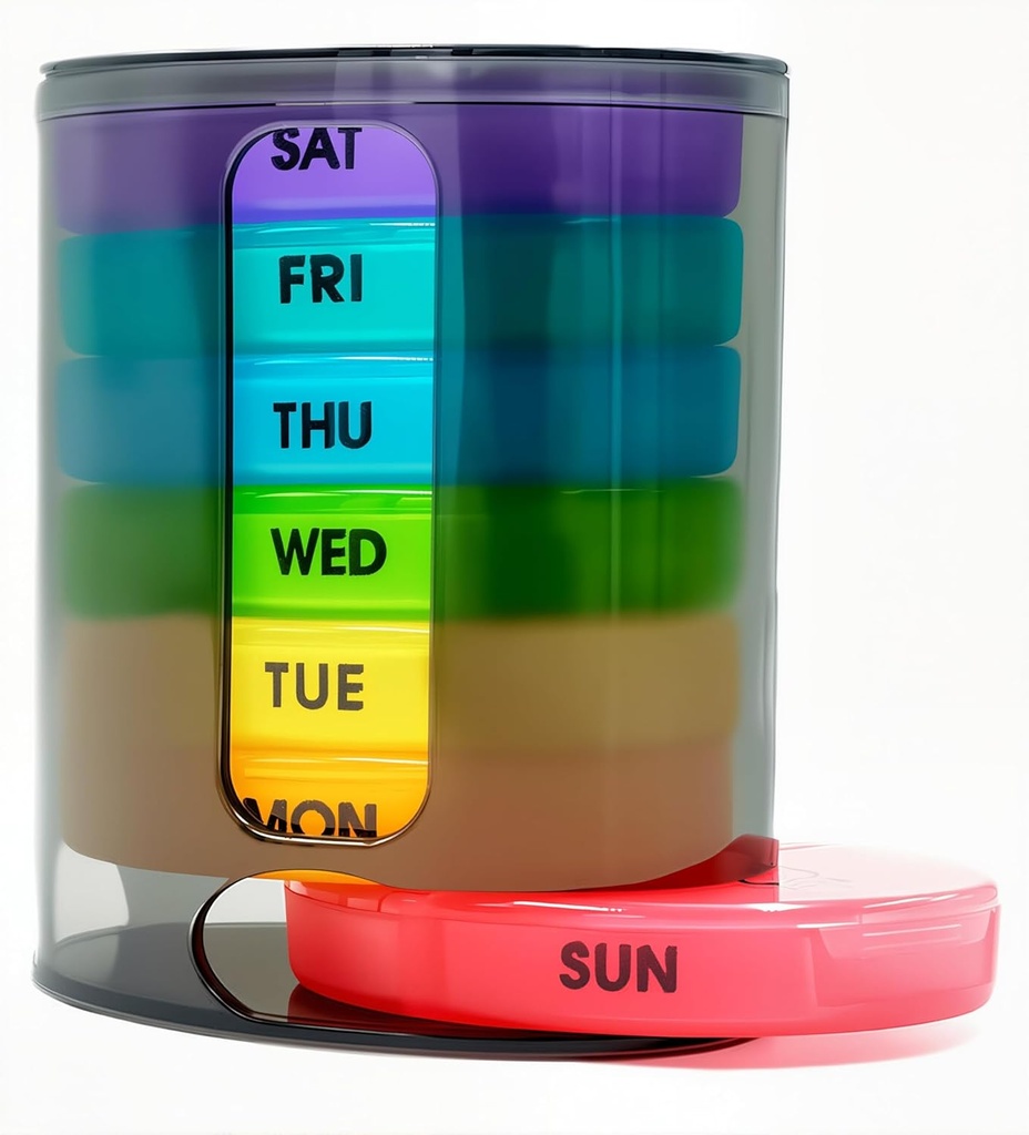 Organisateur hebdomadaire de pilules (deux fois par jour), classeur portable de pilules de 7 jours avec compartiments empilables AM/PM pour pilules, vitamine, huile de poisson, suppléments, rainbow (rainbow)