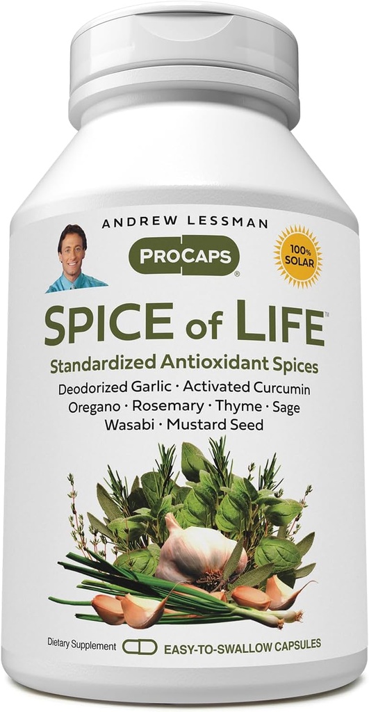 ANDREW MOINSMAN Spice of Life 60 Capsules - Huit Extraits scientifiquement établis, Concentrés. Epices de promotion de la santé. Ail, Curcumine, Origan, Romarin, Sauge, Thym, Graines de moutarde, Wasabi