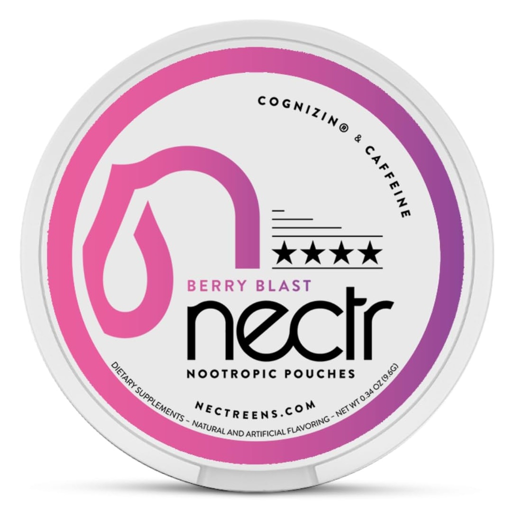 Pochettes Nootropiques Nectr Energy – Berry Blast Aromatisées, Pochettes Caféines avec Cognizin® Citicoline. Cerveau sans sucre. Smooth, Sustained Focus & Energy Supplément - 1 rondelle de 16pcs