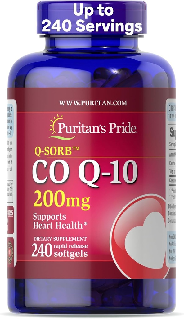 Coenzyme de fierté de Puritan CoQ10 200mg, supplément alimentaire pour la santé cardiaque, la pression artérielle, la santé buccodentaire et le soutien au vieillissement en santé, 240 portions, softgels à libération rapide