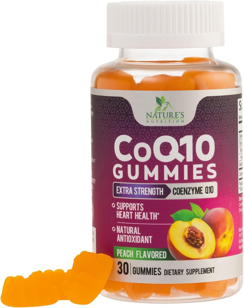 CoQ10 Gummies 100mg - 3X Strength, High Absorption, Supplément antioxydant pour la santé cardiaque et la production d'énergie, Ultra Coenzyme Q10 Vitamines, Coq 10 Suppléments, Non-OGM - 30 CoQ10 Gummies