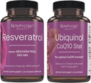 Réserve Beauté, Resvératrol 250 mg, Supplément antioxydant pour la santé cardiaque et cellulaire 30 Caps et Ubiquinol CoQ10 Stat - Soutien pour le système cardiovasculaire, les niveaux d'énergie et la santé cellulaire - 30