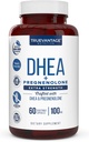 DHEA 100mg Supplément avec Pregnenolone 60mg -Supporte l'équilibre hormonal, la masse musculaire maigre, l'énergie, l'humeur, le sommeil et le vieillissement en santé chez les hommes et les femmes- Capsules végétales