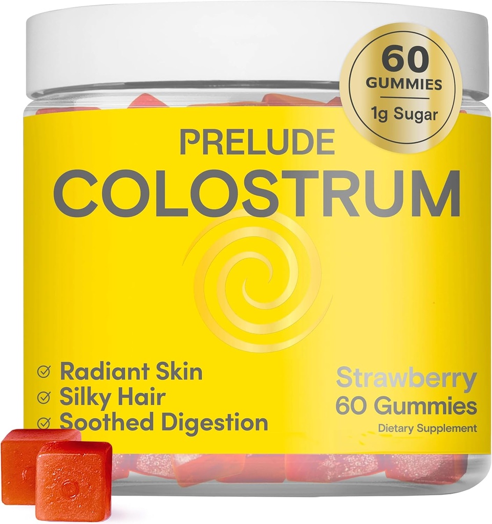 Prélude Bovine Colostrum Chews pour Gut Health, Bloating & Beauty pour les femmes et les hommes - Gummes Colostrum gazonnés pour la santé digestive Immunité et bien-être général - Supplément Colostrum Fabriqué aux États-Unis