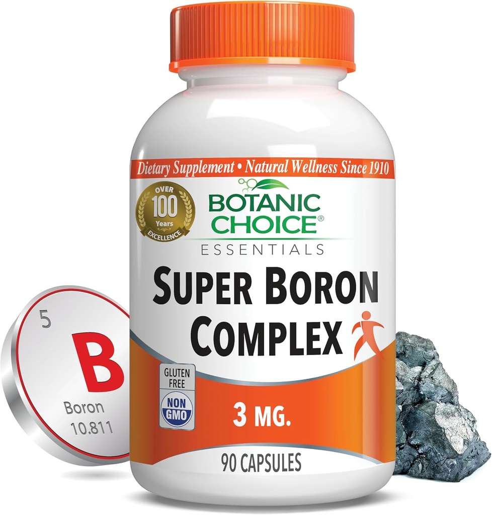 Botanic Choice Super Boron Complex (3mg) - Promotion de la santé des os et de la prostate par la métabolisation du calcium et du magnésium - 3 formes de bore pour les hommes et les femmes (90 capsules)