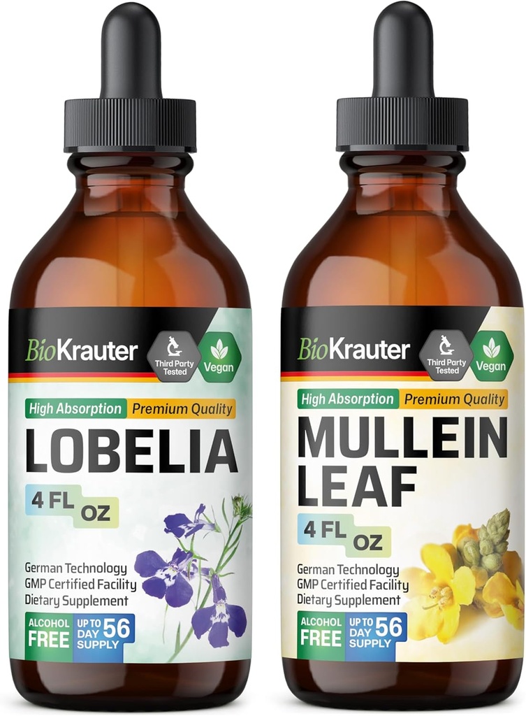 BIO KRAUTER Lobelia Teinture 4 Fl. Oz. & Mullein Teinture 4 Fl. Oz.