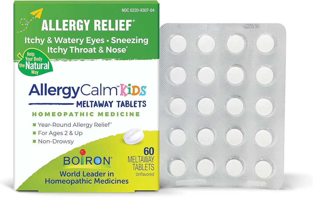 Boiron AllergyCalm Kids Comprimés pour soulager l'allergie et la fièvre du foin Symptômes de l'éternuement, du nez runny et des yeux démangeaisons ou de la gorge - 60 comte