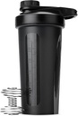 Bouteilles de stylo-shaker pour mélanges de protéines avec bouchon twist, 28 oz, bouteille de shaker de protéines noires avec boule de fouet, tasse de shaker, bouteille de mélangeur