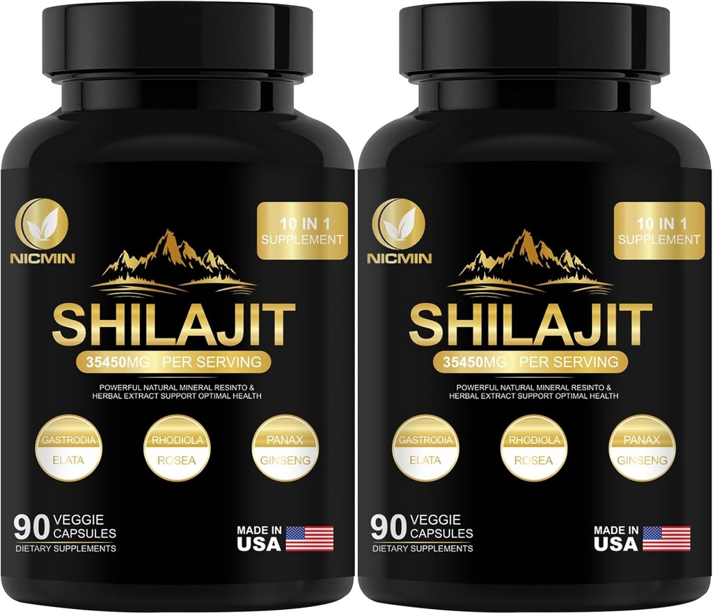 35450MG Pure Shilajit Supplement - Himalayan Organic Shilajit for Men & Women Maximum Potency Shilajit for Enhanced Energy and Immune Support 180 Veggie Capsules
