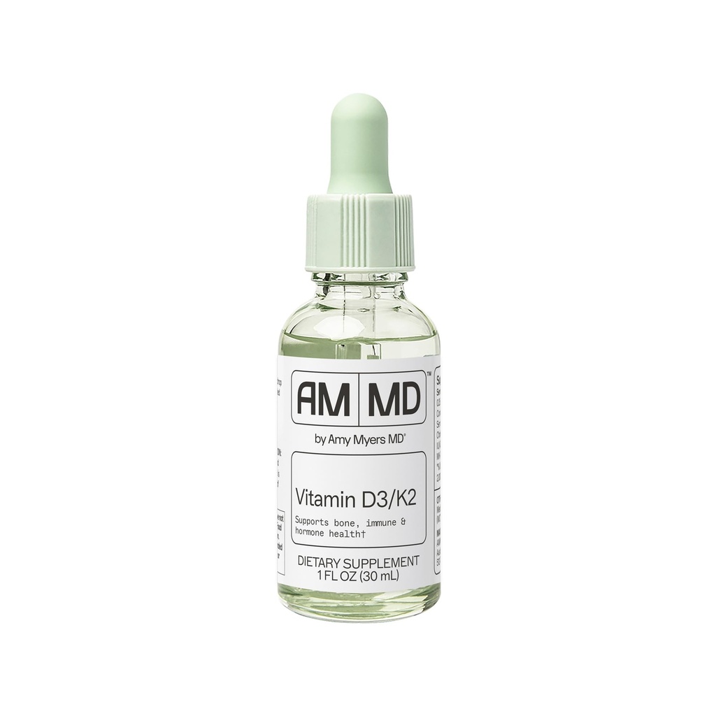 Amy Myers MD Vitamine D3/K2 liquide - soutient la santé des os, la fonction immunitaire et l'équilibre hormonal - haute absorption - non laitiers, sans gluten - 1 fl oz (30 portions)
