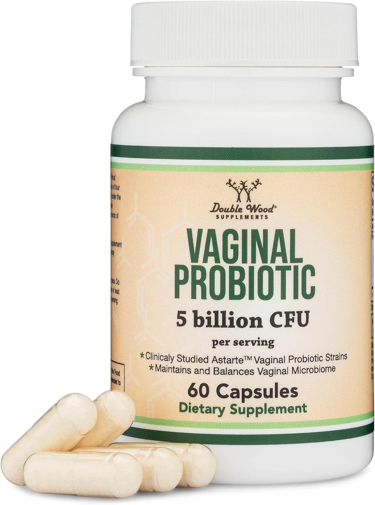 Probiotiques vaginaux pour les femmes - Quatre probiotiques Étudiés cliniquement pour l'équilibre PH vaginal, le confort vaginal, le contrôle de l'odeur et l'équilibre microbiome (60 capsules, 5 milliards d'UFC par portion) par Double Wood