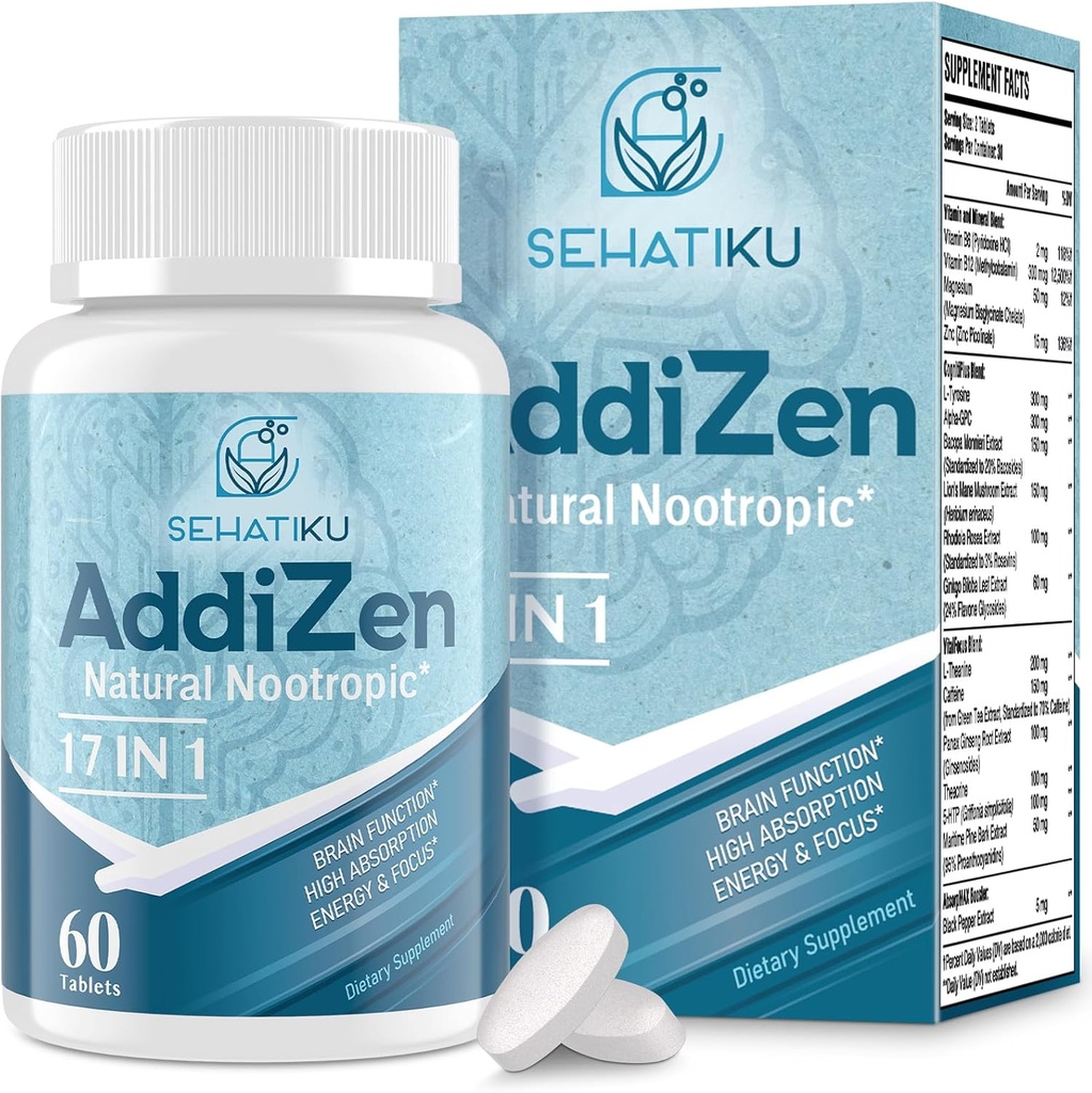 17-in-1 Brain Supplement for Memory and Focus | Natural Nootropics Brain Supplement for Brain Cognition, Energy | High Absorption | L-Theanine, Phytonutrient Blend and Vitamins B6, B12 | 60 Tablets