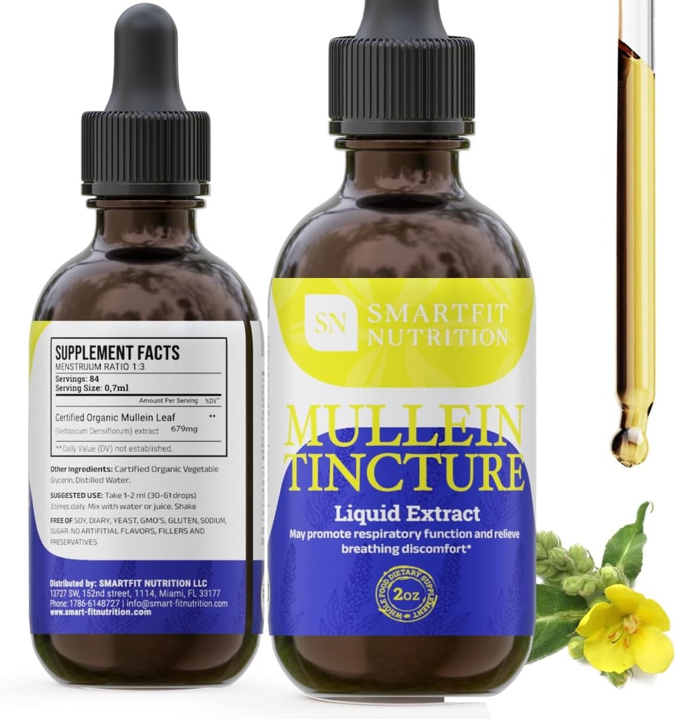 Extrait de feuille de Mullein - gouttes de Mullein - Lung Cleanse - Supplément pour le système respiratoire et les muqueuses saines Membranes - Verbascum Densiflorum - 2 oz