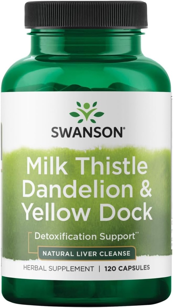 Swanson Thistle de lait, dandelion et quai jaune - Supplément de soutien du foie à base de plantes - Supplément naturel aidant à maintenir la santé et le bien-être - (120 capsules) 1 emballage