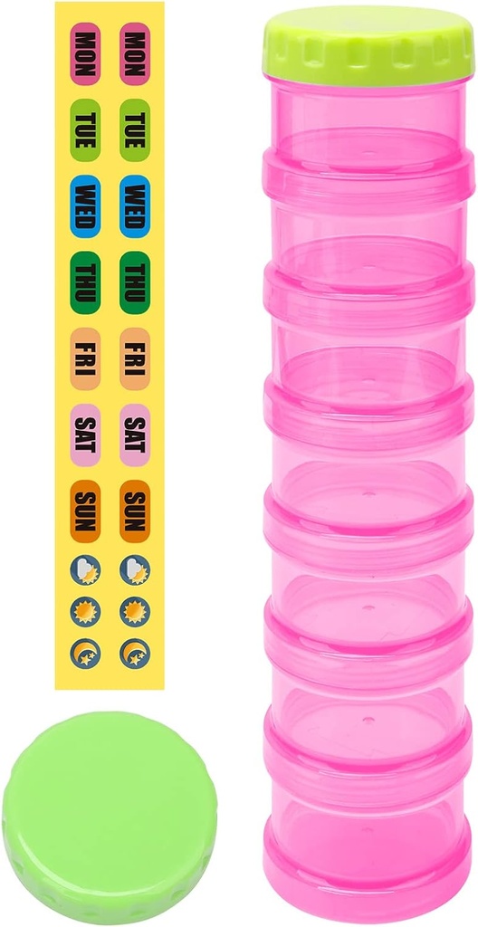 7 Day Pill Organizer Case Stackable Weekly Suppléments Vitamines Pills Holder Dispenser Extra Large Translucide Rose avec Etiquette et 2 Lids Plus