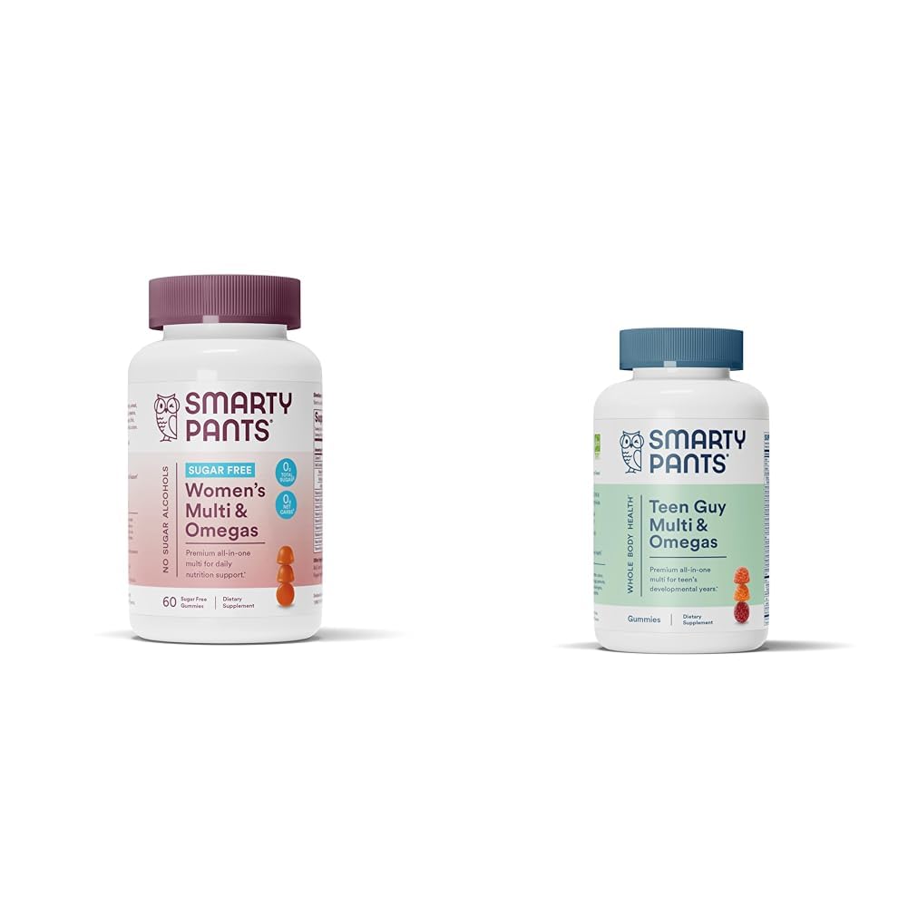 SmartyPants Gommies multivitamines pour femmes, sans sucre: Biotine, méthylfolate, Omega 3 (ALA), Vitamine D & Adolescent Guy Gommies multivitamines: Omega 3 Huile de poisson (EPA/DHA), Vitamine D3, C, Vitamine B12, B6