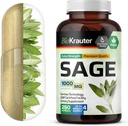 BIO KRAUTER Sage Supplement Capsules 1000 mg - 250 Caps végétaliens - Supplément avec Salvia Officinalis - Immune et support digestif - Riche en antioxydants