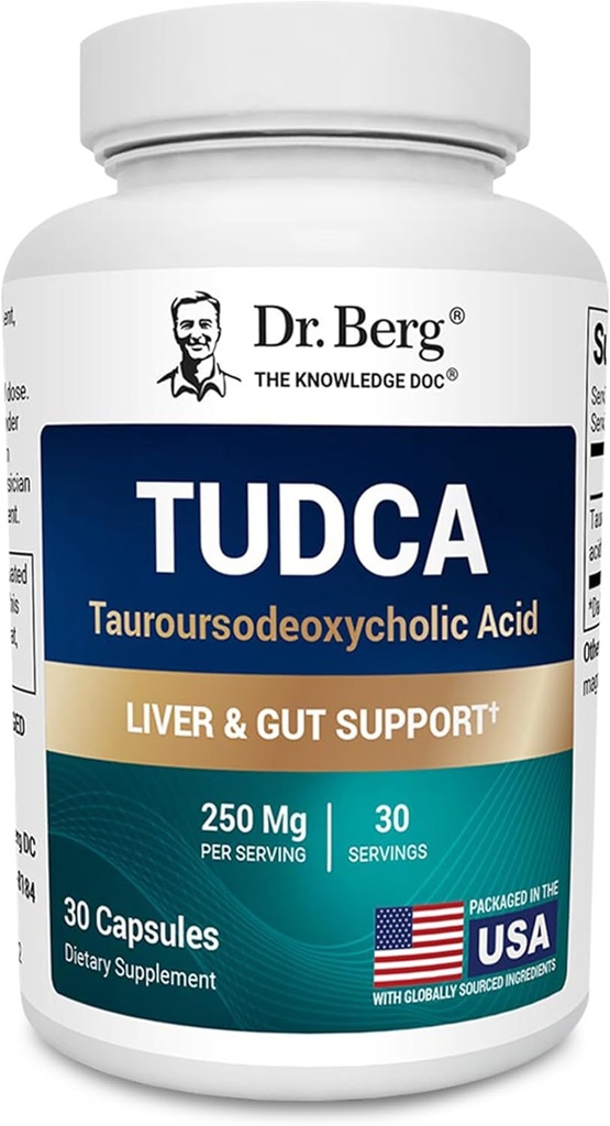 Dr Berg TUDCA Supplement (Acide Tauroursodeoxycholique) - Formule puissante pour la santé du foie, le flux biliaire, le soutien de la vésicule et la santé digestive* - 30 capsules