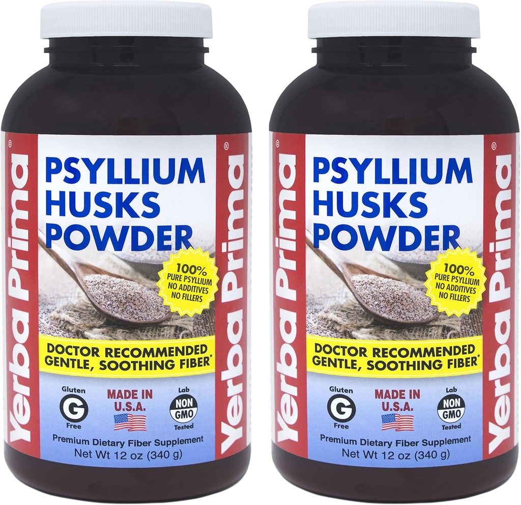 Yerba Prima Psyllium Husk Poudre 12 oz (paquet de 2) - Supplément de fibre naturelle