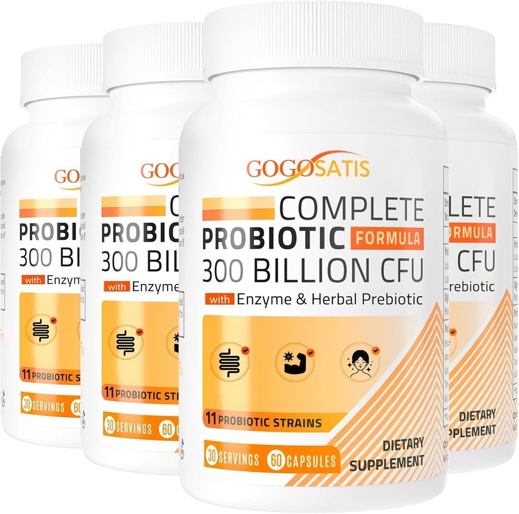Probiotiques pour les femmes et les hommes, 300 milliards CFU 11 souches + enzymes à base de plantes biologiques et digestives, probiotique pour la santé digestive, le gaz et le blottis, l'immuno, la santé gustative pour les femmes et les hommes, étagère stable, 240 capsules