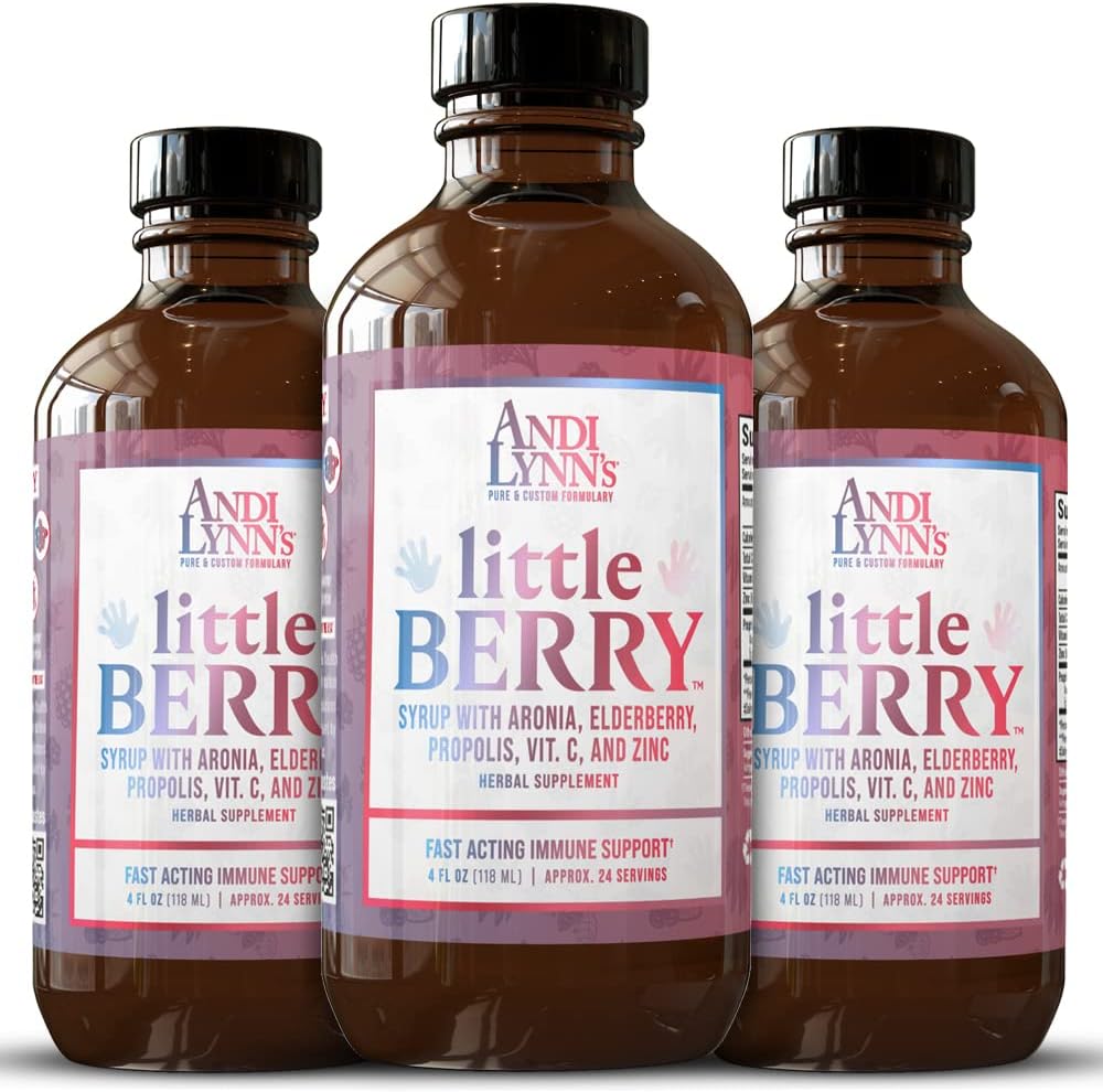 Andi Lynn’s LittleBerry, Elderberry Syrup for Kids with Vitamin C & Zinc, Fast-Acting Immune Support Herbal Supplement, 4 oz (3-Pack)