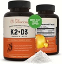 Vitamine vivante consciente K2 MK7 avec supplément D3 - Soutien en santé des os et du coeur - Vitamine brevetée K et Vitamine D3 5000 UI - 60 Softgels