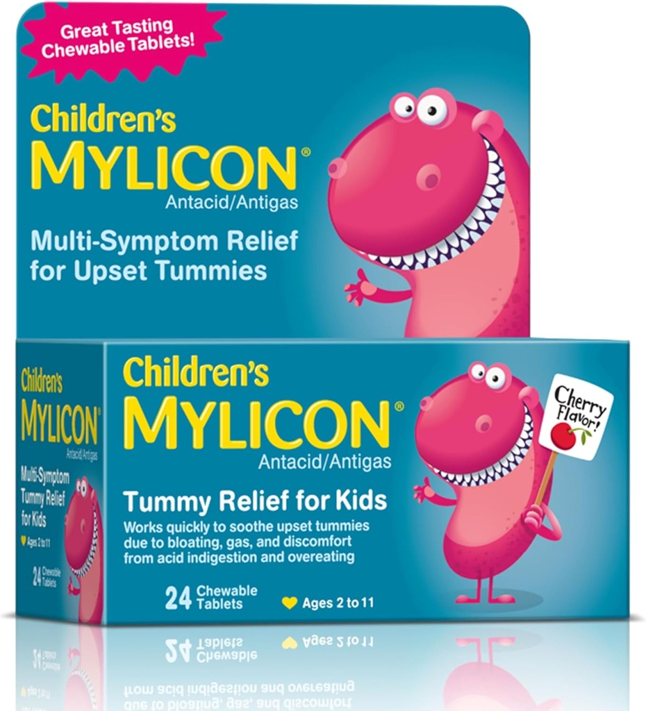 MYLICON Tummy Relief pour enfants, 24 comprimés à croquer au goût cerise