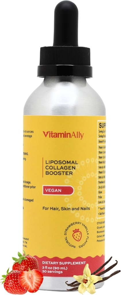 Vegan Liposomal Liquid Collagen Booster DropsSupporte les cheveux, la peau et les ongles en santé. VeganSimple à utiliser