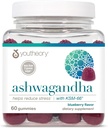Youtheory Ashwagandha - Supplément de soutien à l'énergie et au stress végétariens avec extrait de KSM-66 et de gingembre biologique - faible teneur en sucre - Blueberry, 60 gommies (30 jours d'approvisionnement)