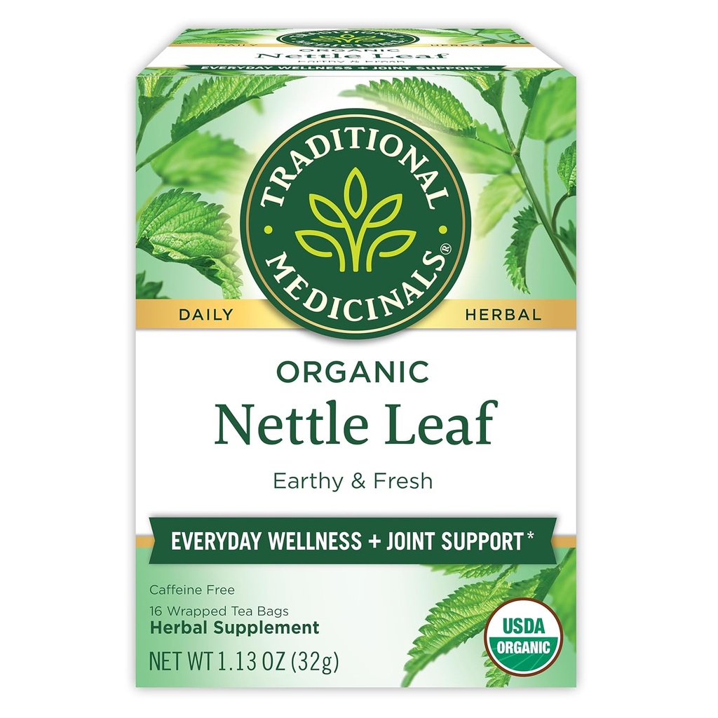 Médicaments traditionnels Thé à base de Nettle Leaf biologique, soutient la santé conjointe et le bien-être général, (paquet de 1) - 16 sachets de thé