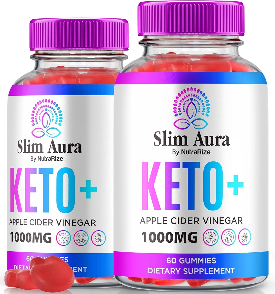 (2 Pack) Gommies de vinaigre de cidre de pomme Slim Aura Keto, Gommies officiels de vinaigre de cidre de pomme Slim Aura Keto pour perte de poids, Gommy de vinaigre de cidre naturel Keto Plus, Formule de kéto+ACV Premium, Gommias de cidre de pomme SlimAura (120 Gommies)