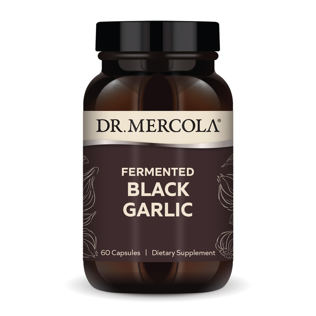 Dr Mercola Ail noir fermenté - Supplément antioxydant - pour le soutien immunitaire, cellulaire et cardiaque - Comprend S-Allyl-Cysteine - Non-OGM, sans gluten et sans soja - 60 capsules (30 portions)