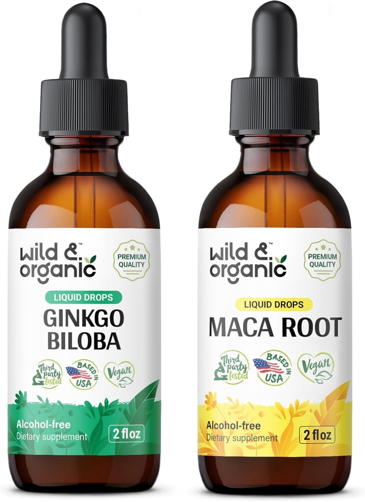 Wild & Organic Ginkgo Biloba Tincture 2 fl oz & Maca Root Tincture 2 fl oz