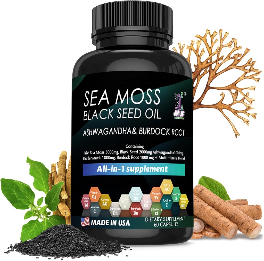 60 Capsules d'algues, supplément d'algues biologiques, capsules d'algues, enrichies en minéraux et racine de dard, algues naturelles pures, système immunitaire boost, Gut et énergie