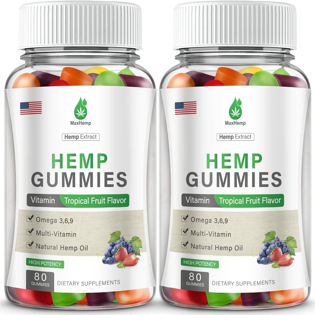 2 packs Gommies de chanvre Edibles pour la douleur de sommeil Huile de chanvre calme Infusion Gummy