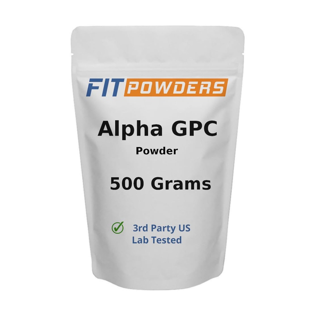 Poudre Alpha-GPC 500 Grams, Supplément Alpha GPC Choline, Vegan, Testé par une tierce partie, Pré-entraînement, Mémoire et Focus, avec Scoop