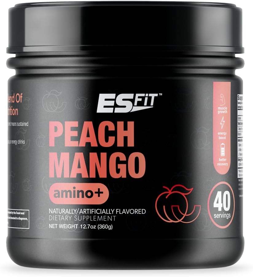 Amino+ Powder - Pre and Post Workout with Caffeine + Green Tea Extract - BCAA, Amino Acids, Zero Sugar, Low Calorie, Superior Taste, 40 Servings (Peach Mango)
