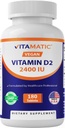 Vitamine Vitamatique D2 60 μg (2400 UI) - Ergocalciférol - 180 comprimés végétariens (180 comprimés (paquet de 1)) (1 bouteille)