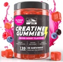 KP Monohydrate de créatine Gummies Mélanges de baies pour hommes et femmes, 100% de créatine Mélanges de baies Gummies, 5g par service + végétalien, sans sucre, mélange de baies + force, énergie, muscles et booty gain - 120 Compte
