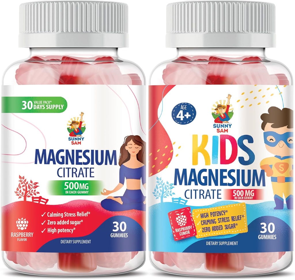 Gummies de magnésium pour les enfants - 500mg et Gummies de magnésium pour les adultes - 500mg.Calm Magnesium Chews - supplément de citrate de magnésium pour l'humeur et le soutien musculaire