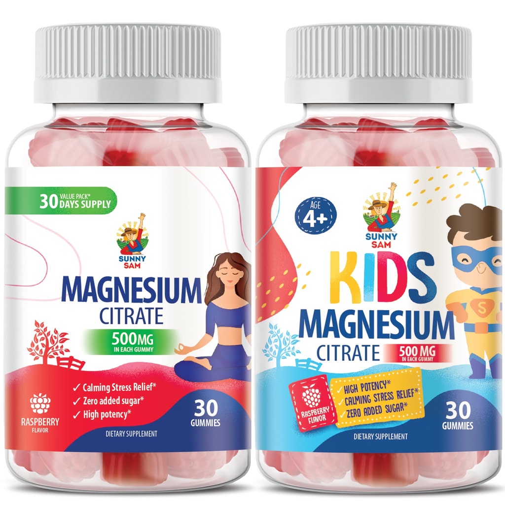 Gummies de magnésium pour les enfants - 500mg et Gummies de magnésium pour les adultes - 500mg.Calm Magnesium Chews - supplément de citrate de magnésium pour l'humeur et le soutien musculaire
