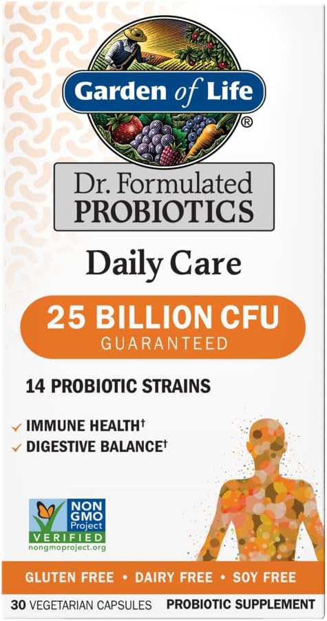 Jardin de la vie Dr. Formulé Probiotiques Soins quotidiens 30 Capsules 25 Million CFU 14 Fraises Imune Santé Digestive Balance, sans gluten, sans soie