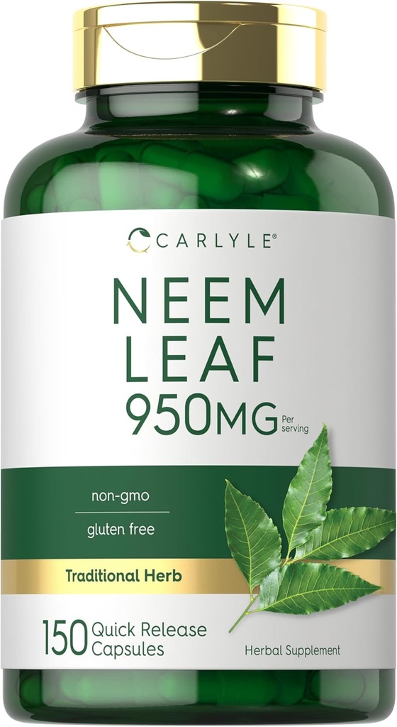 Carlyle Neem Leaf (en anglais seulement) 950mg (en anglais seulement) 150 Capsules de poudre (en anglais seulement) Formule sans OGM et sans gluten (en anglais seulement) Taille de la valeur (en anglais seulement) Supplément traditionnel à base de plantes (en anglais seulement) Azadirachta Indica