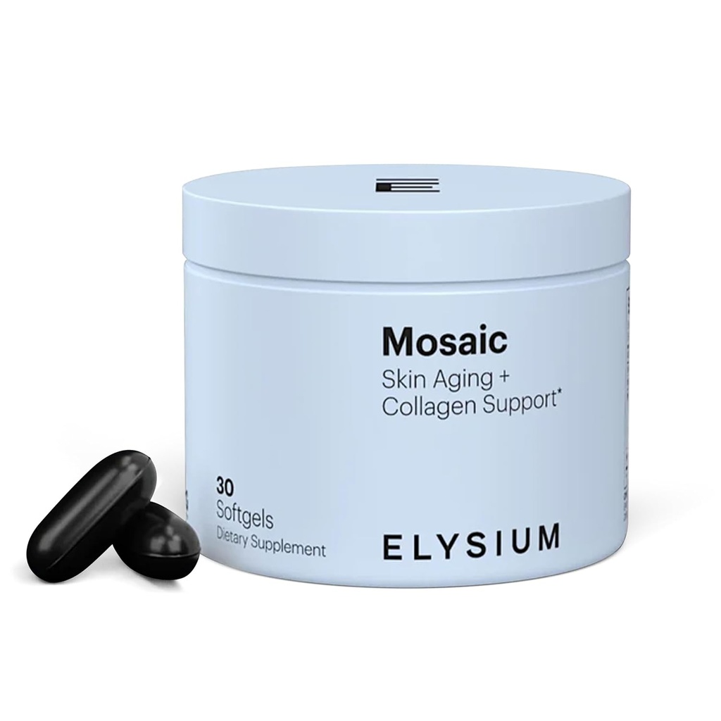 ELYSIUM Mosaic - Supplément à l'acide hyaluronique - Prouvé cliniquement - Combattre les lignes fines et le vieillissement de la peau - Supplément au collagène - 30 jours d'approvisionnement (Vegan Softgels)