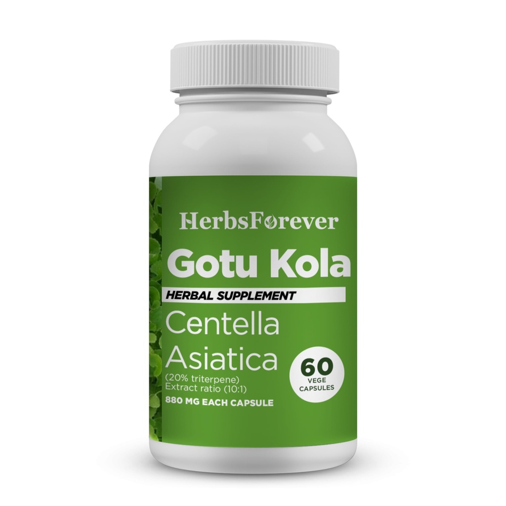 Herbsforever Gotu Kola Capsules.com Centella Asiatica Supplément à base de plantes, 800 mg Chaque mg 60 gélules pour la clarté mentale.