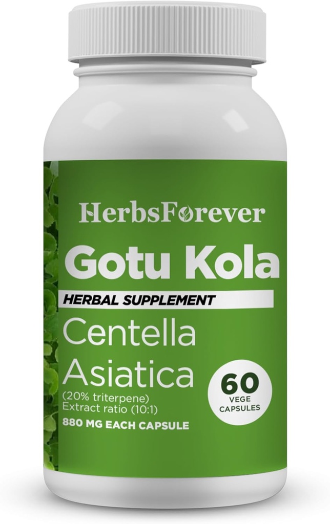 Herbsforever Gotu Kola Capsules.com Centella Asiatica Supplément à base de plantes, 800 mg Chaque mg 60 gélules pour la clarté mentale.