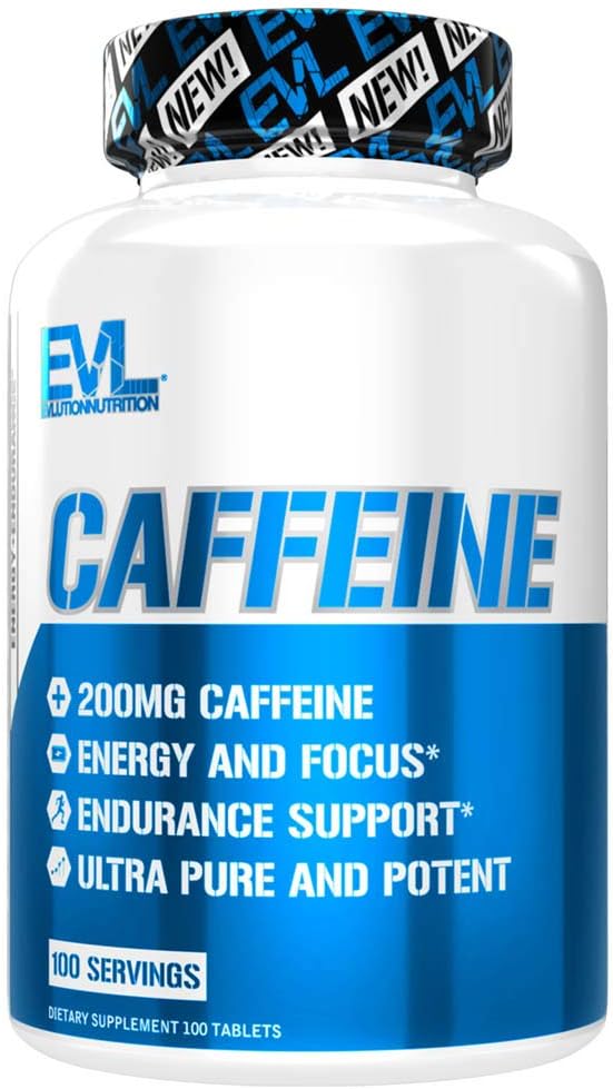 Évluution Nutrition Caféine - Soutien énergétique, focus et endurance - 200mg de caféine par portion - Ultra pur et puissant - Maximiser le travail, la formation et plus - Supplément alimentaire - 100 portions -100 comprimés