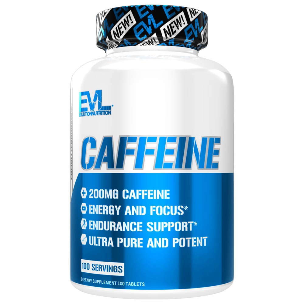 Évluution Nutrition Caféine - Soutien énergétique, focus et endurance - 200mg de caféine par portion - Ultra pur et puissant - Maximiser le travail, la formation et plus - Supplément alimentaire - 100 portions -100 comprimés